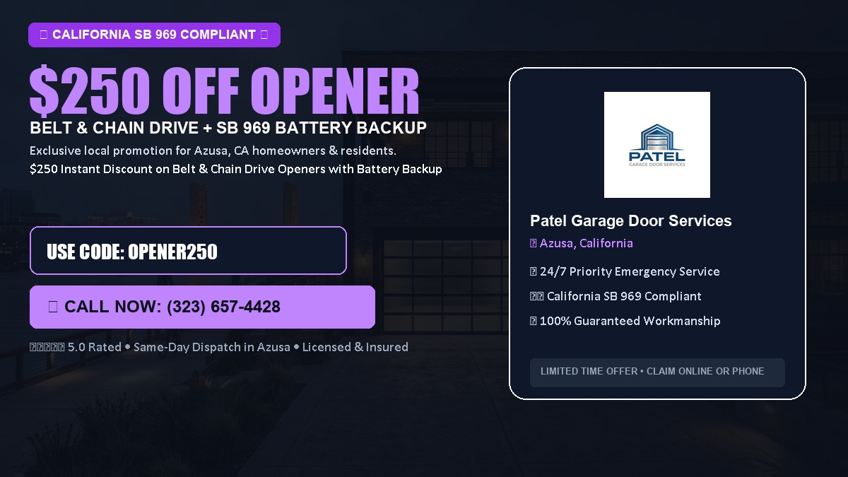 $250 OFF Smart Garage Door Opener Installation (Belt & Chain Drive with California SB 969 Battery Backup) in Azusa, CA