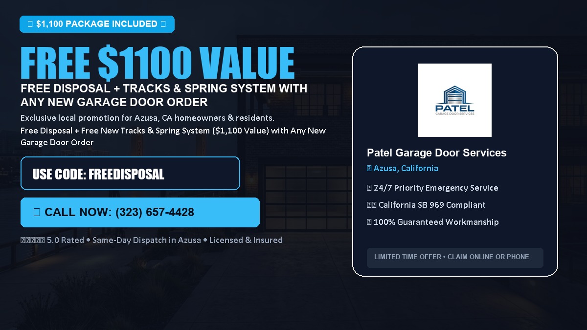 Free Disposal + Free New Tracks & Spring System with Any New Garage Door Order ($1100 Value) in Azusa, CA